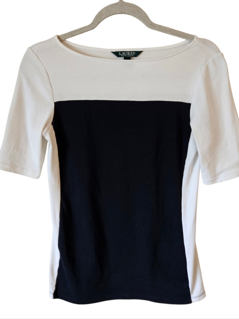 Lauren by Ralph Lauren Women's Black & White Color Block T-Shirt  Size Small